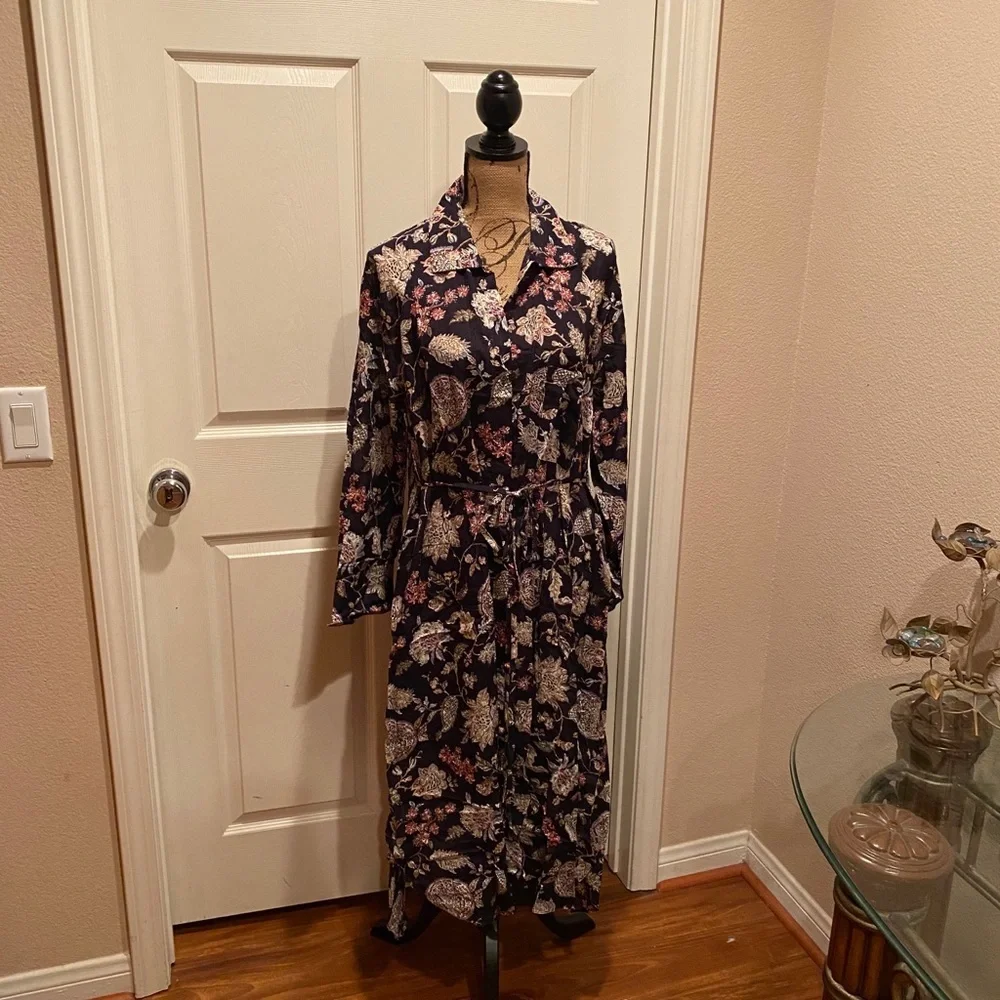 Floral printed collared midi dress with ti… - Picture 1 of 11